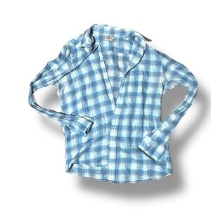 Faherty Flannel Plaid Button Up Womens Size Medium Long Sleeve Blue White